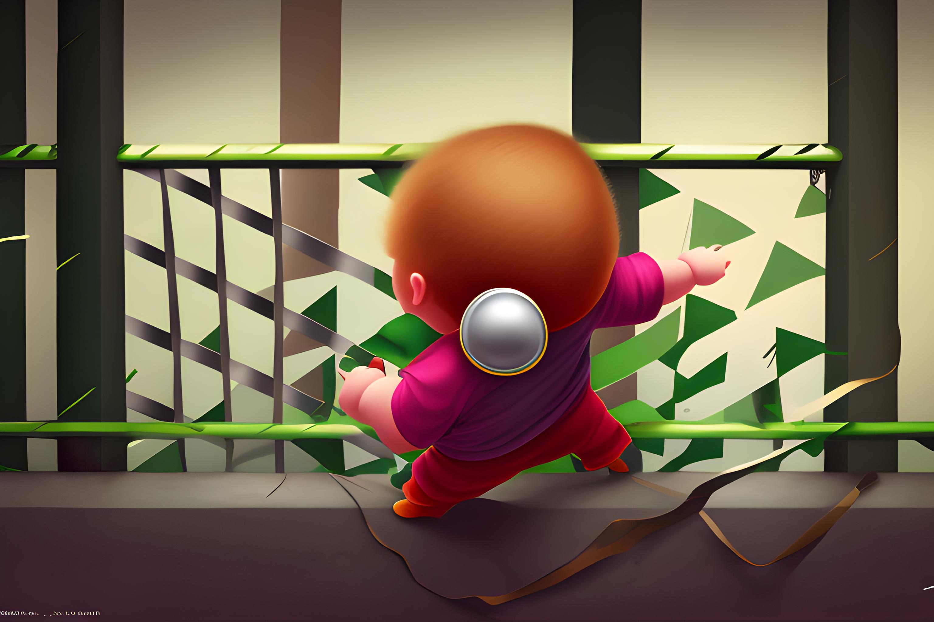 a fat ginger kid falling of a scooter through the bars